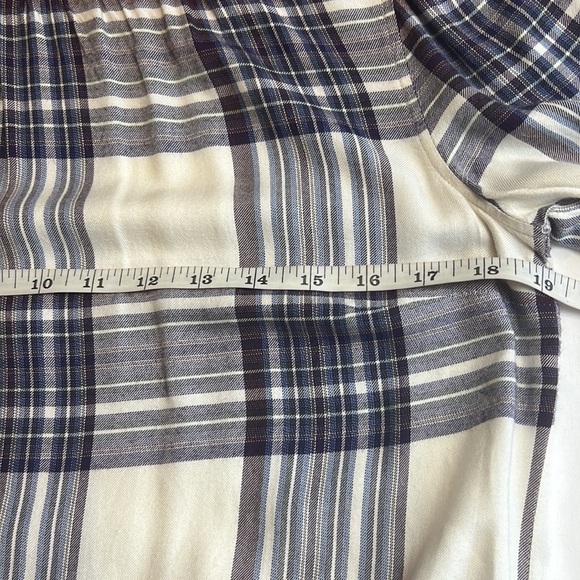 Anthropologie Cloth & Stone XS Glacier Plaid Blouse White Blue Check - Picture 7 of 9